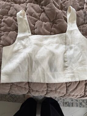 Banana Republic White Linen Blend Crop Tank Top